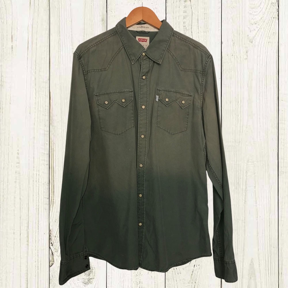 Levi’s Green Denim Pearl Snap Shirt